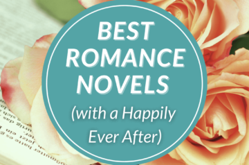 An open book with three pale pink roses is set behind the title, "Best Romance Novels (with a Happily Ever After)
