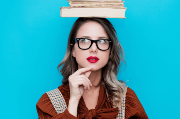 A woman balancing a book on her head and wondering how she can read more books since she's so busy.
