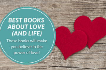 Wood and two felt hearts and the title, "Best books about love and life"