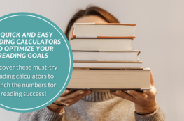 Woman holding a stack of books because she wants to try these must-try reading calculators to crunch the numbers for reading success!